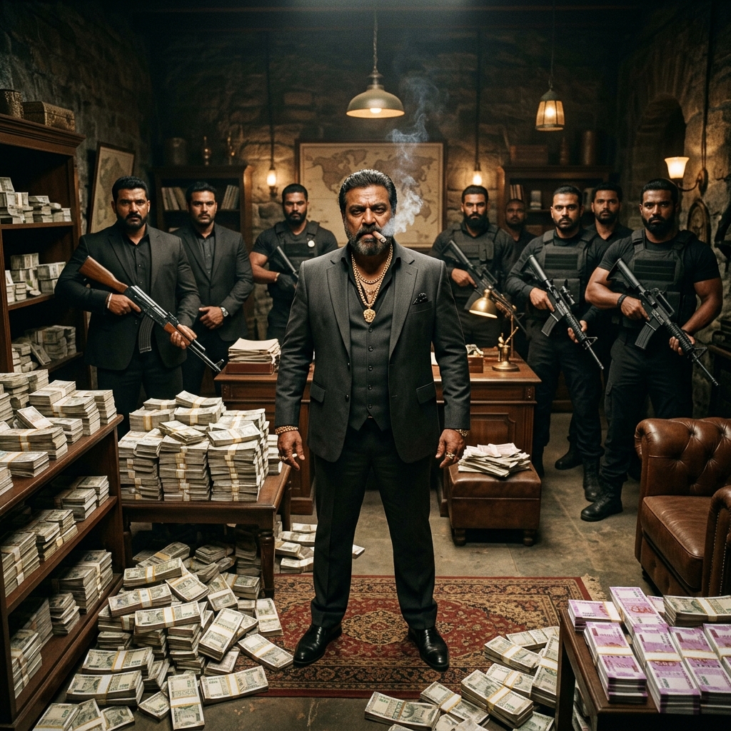 Satta Boss with Cash and Bodyguards